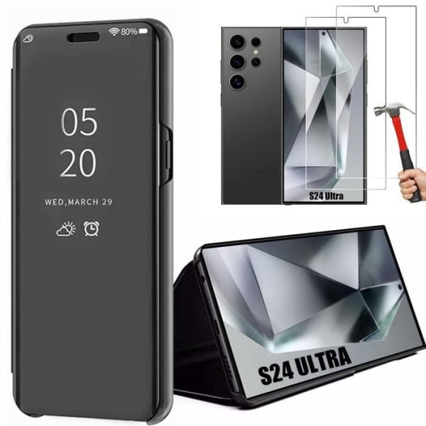 Svart fodral för Samsung Galaxy S24 Ultra med 2 härdade glasögon - Clear View Anti-Scratch Skydd