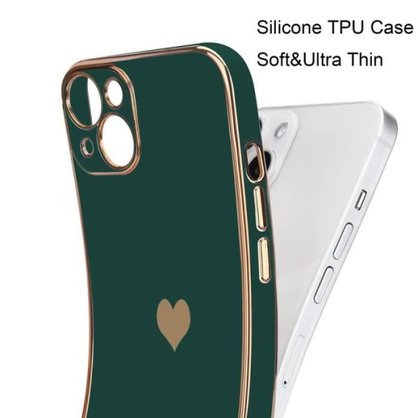 Etui til iPhone 13 (6.1") Midnight Green Heart Pattern Stødsikker Anti-ridse Blødt galvaniseret guld Love-Cute Midnattsgrönt