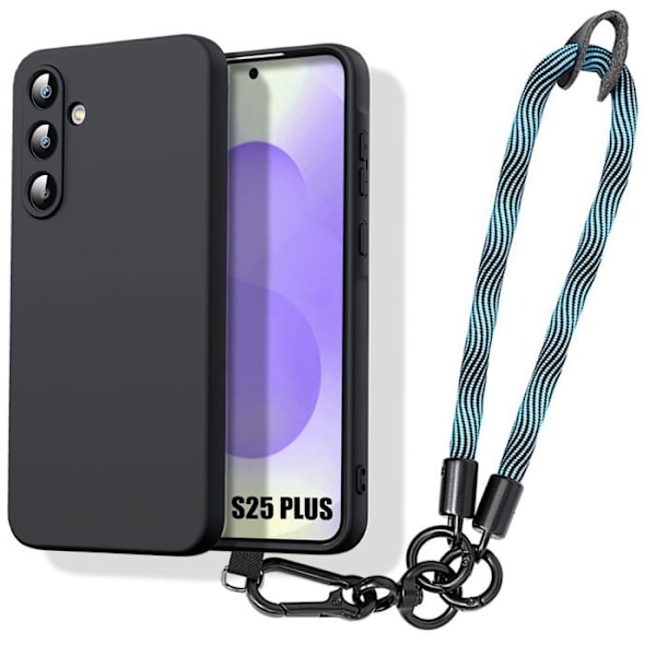 Coque för Samsung Galaxy S25 Plus (S25+), Mjuk Silikon Svart med Robust Blå Rem Mörkblå