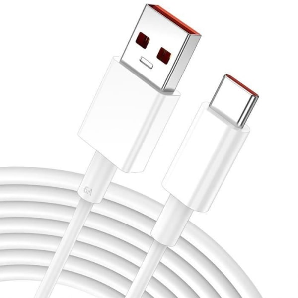 USB-C-kabel 6A hurtigopladning til Xiaomi 14, 14 Pro, 13T, 13, 12, 12T Pro, Redmi 12, Redmi Note 12 Pro 4G-5G, Note 11-10-9-8 Vit