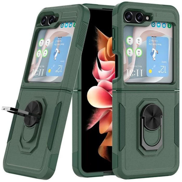 Coque - Samsung - Galaxy Z Flip 5/6 - Stöttålig - Bakre Ringstöd - Nattgrön Nattgrönt