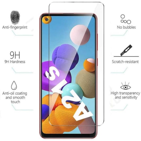 Hærdet glas til Samsung Galaxy A21S, skærmbeskytter film glasbeskytter 0,26 mm, 9H hårdhed, anti-ridse, ingen luftbobler,