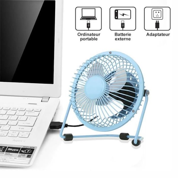 USB-fläkt - YIOU - Mini skrivbordsfläkt - Tyst - 14 cm - 65 dB Blå