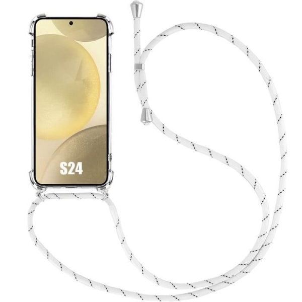 Crossbody-fodral för Samsung Galaxy S24 - Anti-skrapa mjukt silikonskydd + vit axelrem