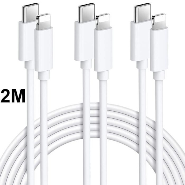 Set med 3 2M-kabel för iPhone 14 Plus - 14 Pro -14 Pro Max - 14 USB-C till Lightning Vit
