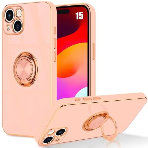 Skyddsskal - BOOLING - för iPhone 15 - Rosa - Flexibelt - Justerbart stativ Rosa