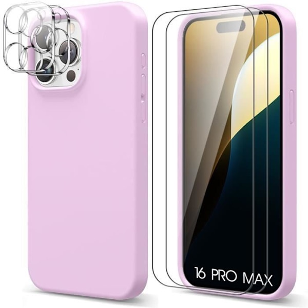 Skyddsskal - BOOLING - iPhone 16 Pro Max - Lila Silikon - Halkfria - 2 Härdat Glas Lila