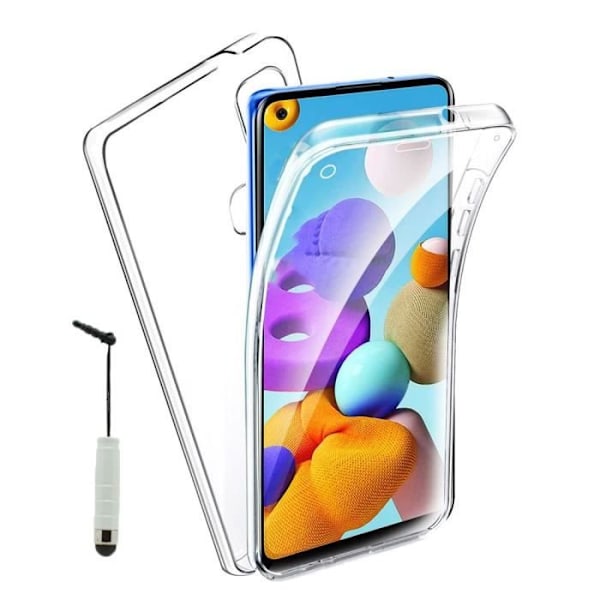 För Samsung Galaxy A21S 6,5" SM-A217F: Silikon främre och bakre skal 360° Fullständigt skydd + Mini Stylus - TRANSPARENT