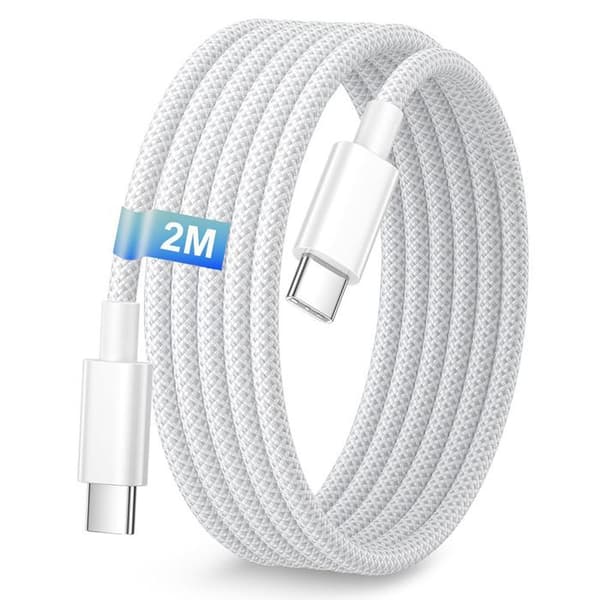 USB-C-kabel 60W - E.F.Connection - för iPhone 17 Pro Max iPhone 16 Pro 15 Pro iPhone Air Vävd 2 Meter Vit