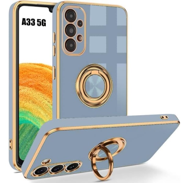 Etui til Samsung Galaxy A33 5G - Blå - Stødsikker med 360° roterende ring i fleksibel TPU, Ring-stand Design