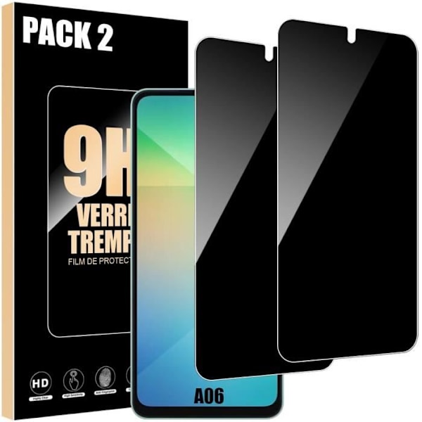 Lot-2 Anti-spion härdat glas för Samsung Galaxy A06 - Svart skyddsglas Svart
