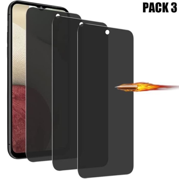 Antispion skyddsfilm i härdat glas för Samsung Galaxy A12 - BOOLING - Set om 3 Svart