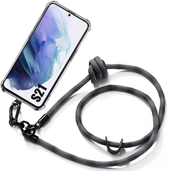 Nøglesnor til Samsung Galaxy S21 Beskyttelse Forstærkede hjørner Anti-ridse med lanyard grå