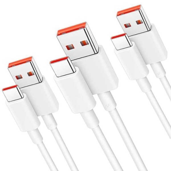 Lot-3 USB-C-kabel 1M hurtigopladning 6A til Redmi Note 12 Pro 4G-5G, Redmi Note 12 Pro Plus, Redmi Note 12 4G-5G