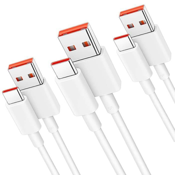 Lot-3 USB-C-kabel 1M snabbladdning 6A för Redmi Note 12 Pro 4G-5G, Redmi Note 12 Pro Plus, Redmi Note 12 4G-5G Vit