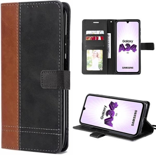 Skyddsfodral till Samsung Galaxy A34 5G - BOOLING - Brun-Svart - Stötsäker - Anti-Scratch - Mjuk kastanj