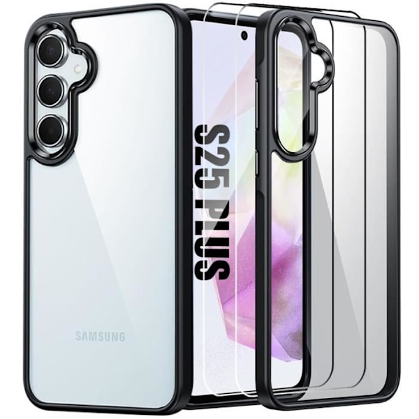 Etui til Samsung Galaxy S25 Plus (Galaxy S25+) Anti-ridse hård ryg Transparent sort stel + 2 hærdede briller Transparent, svart