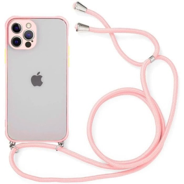 Fodral för iPhone 12 Pro Max (6,7") Frostat halvtransparent hårt tunt stötsäkert skydd med halsband Rosa