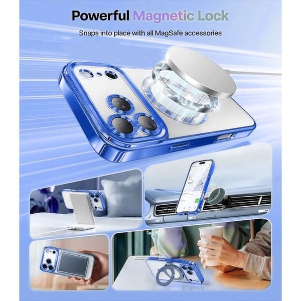 Skyddsskal - BOOLING - iPhone 17 Pro Max - Blå Kontur - Magnetring - 2 Härdat Glas Blå