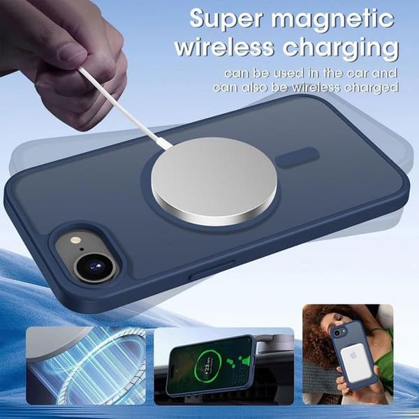 Skyddsväsk - BOOLING - för iPhone 16e - Stötsäker - Genomskinlig - Magnetring marinblå