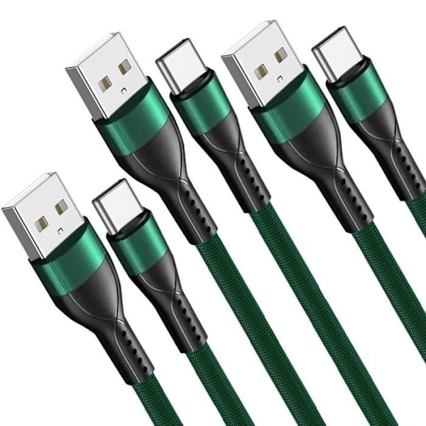 Lot-3 USB-C Kabel 1M Snabbladdning 3A för Samsung Galaxy A05s A15 A16 A25 A26 A35 A36 A55 A56 - Grönt Flätat Nylon Grön