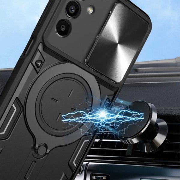 Fodral till Samsung Galaxy A23 4G-5G Svart styvt stötsäkert med kameraskydd och ringhållare