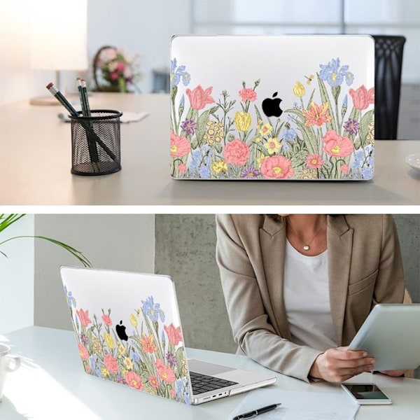 Fodral för MacBook Air 15 Tum M4 M3 M2 2025 2024 2023, Lätt Hårdskydd Halkfri Blommönster Gul, Rosa