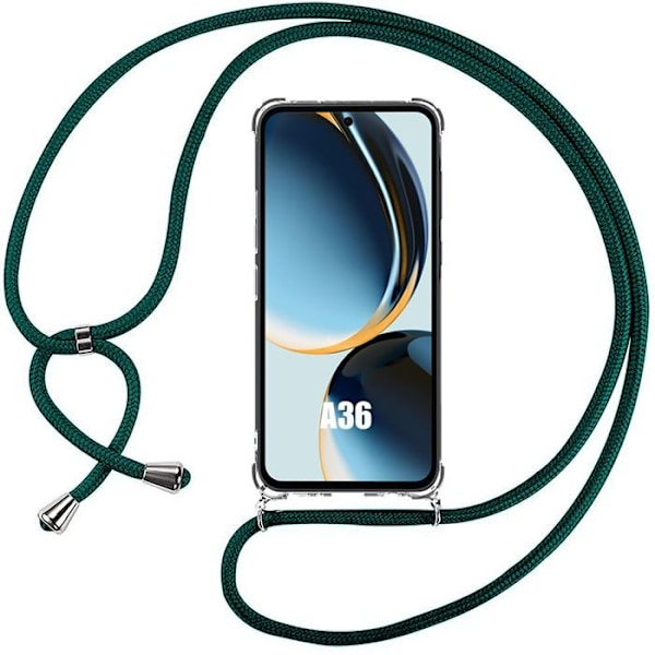 Coque för Samsung Galaxy A36 5G, Förstärkt Skydd med Grön Snöre - BOOLING® Transparent