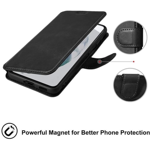 Förpackning med 2 härdade glasögon med fodral för Samsung S21 Plus (6,7") Svart Anti-Shock lädereffekt plånbok korthållare
