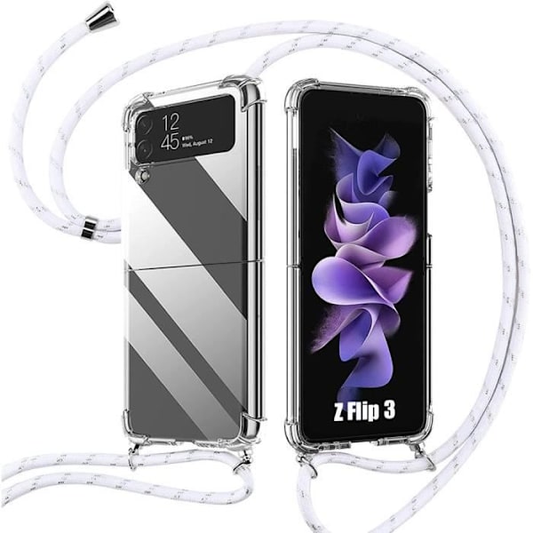 Coque Cordon - Samsung - Galaxy Z Flip 3 5G - Förstärkt Skydd - Stötdämpande - Mjuk Transparent, vit