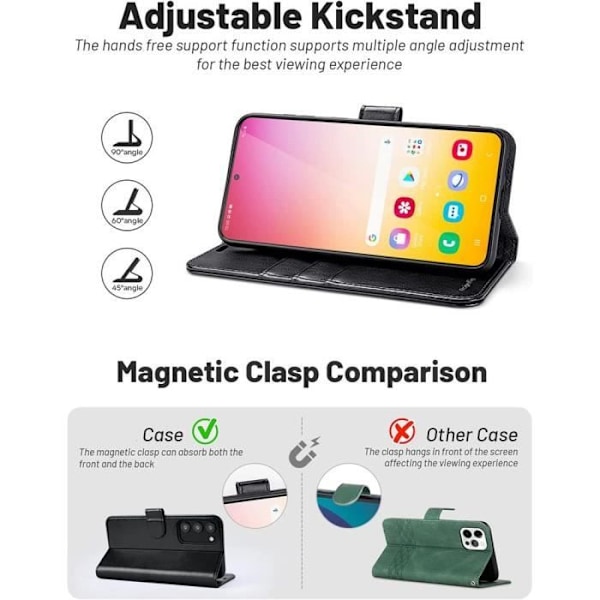 Fodral och 2 härdade glasögon för Samsung Galaxy S24 FE (inte för S24) - Svart syntetiskt läder Anti-Scratch Fodral