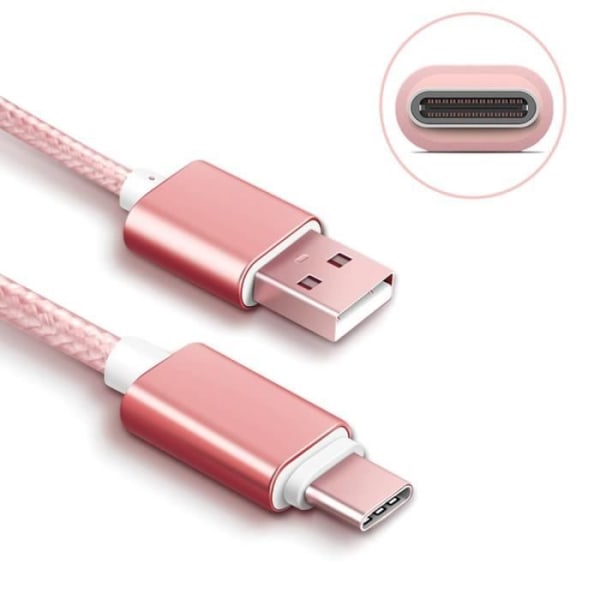 USB Typ C-kabel, paket med 3, 2M - Rosa nylon