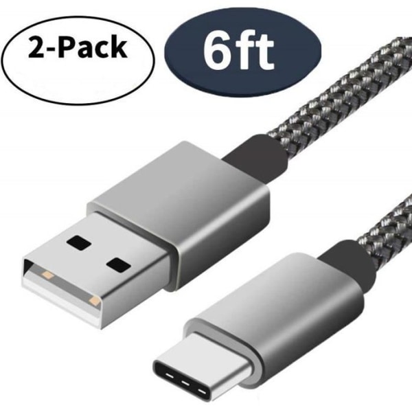 USB typ C-kabel, (2-pack 2M), (mörkgrå), nylonflätad snabbladdningssladd USB A till USB C-kabelsladd för Samsung