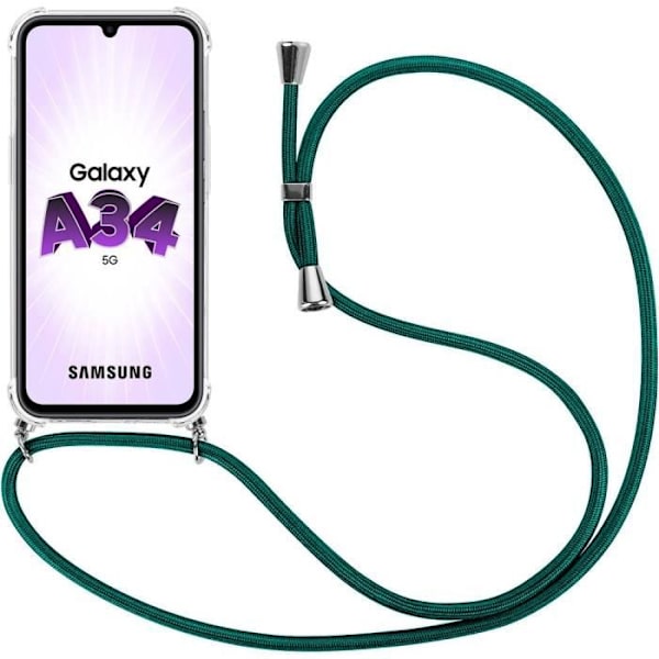Fodral för Samsung Galaxy A34 5G - Smal Flexibel Förstärkta hörn Anti-Scratch TPU + Strap Night Green Midnattsgrönt