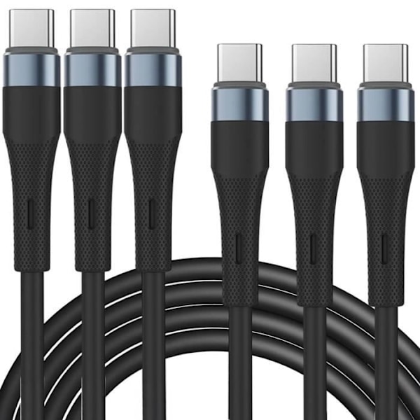 Lot-3 USB-C till USB-C-kabel 60W Snabb för Samsung Galaxy S25, S25 Plus, S24 Ultra, S24 FE, S23 FE, S22, S21 - 1M Svart Svart