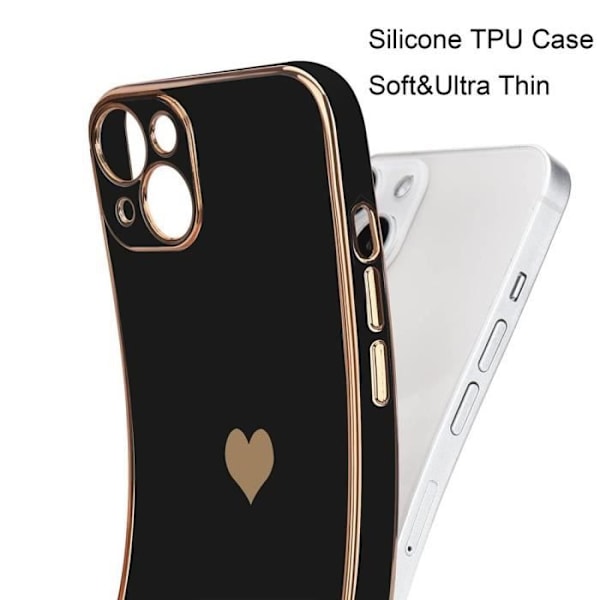 Fodral för iPhone 13 (6.1") Svart paket 2 härdat glas galvaniserat guld Stötsäkert hjärtmönster Anti-skrapa Lyx kärlek-söt Svart