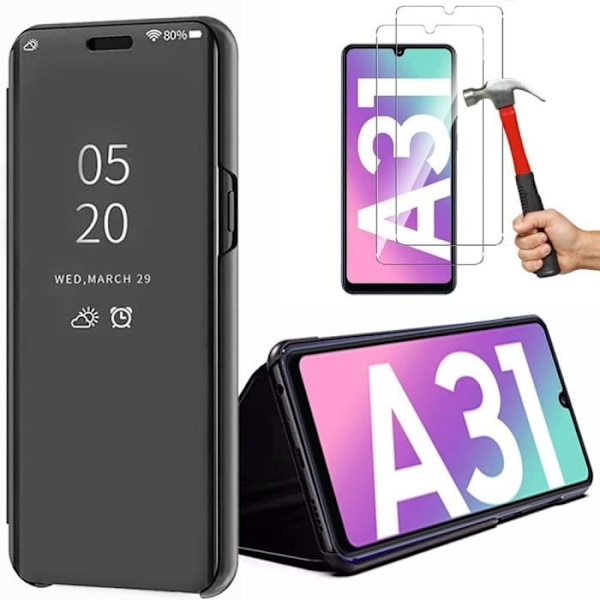 Fodral för Samsung A31 (6,4") - PROSHOP - Pack 2 härdade glasögon med spegeleffekt Styv Mjuk Stall Svart Svart