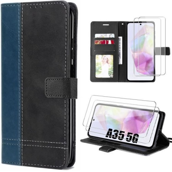 Skyddsfodral - BOOLING - Samsung Galaxy A35 5G - Tvåfärgad - PU-läder - Stötabsorberande marinblå