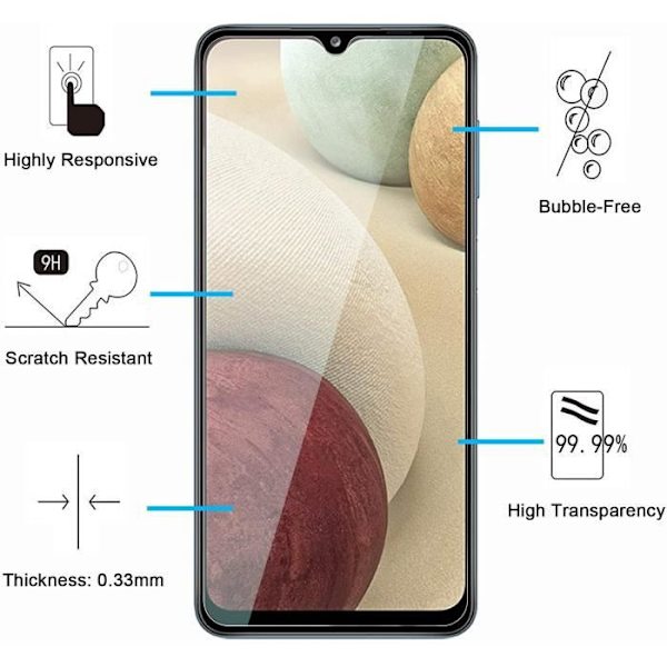 INECK® härdat glas för Samsung Galaxy A12, A02S, A32 5G, M12, 6,5", skärmskydd - Anti