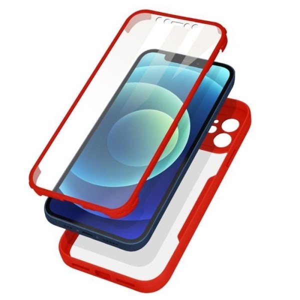 Skal för iPhone 12 (6.1") fullt skydd 360 grader rött Transparent