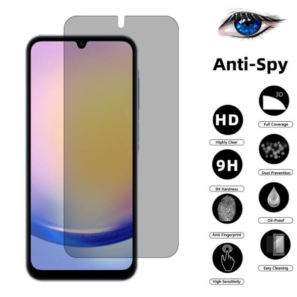 3 delar anti-spion härdat glas för Samsung Galaxy A25 5G, enkel installation Svart