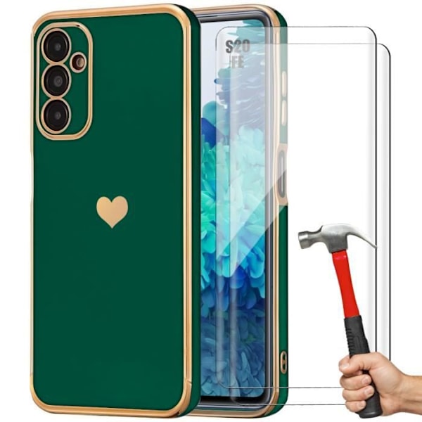 TPU-fodral för Samsung Galaxy S20 FE Nattgrönt mjukt skyddshjärtamönster + 2 härdade glasögon Nattgrönt
