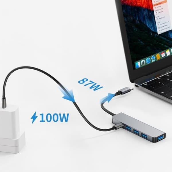 5 i 1 USB-C-adapternav - BOOLING - PD 100W - 1 USB 3.0-port - 3 USB 2.0-portar - Grå