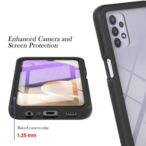 Fodral till Samsung Galaxy A32 5G Full Protection Bumper Stötsäker Transparent Baksida med inbyggt skärmskydd Svart