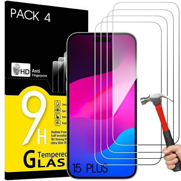 Lot-2 härdat glas för iPhone 15 Plus High Definition-skärmskydd Transparent
