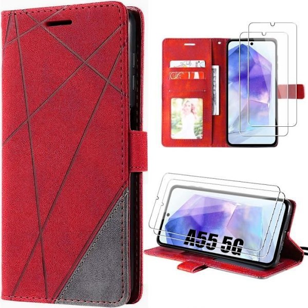 Skyddshölje - BOOLING - Samsung Galaxy A55 5G - PU-läder - Röd - Inbyggd stöd Röd