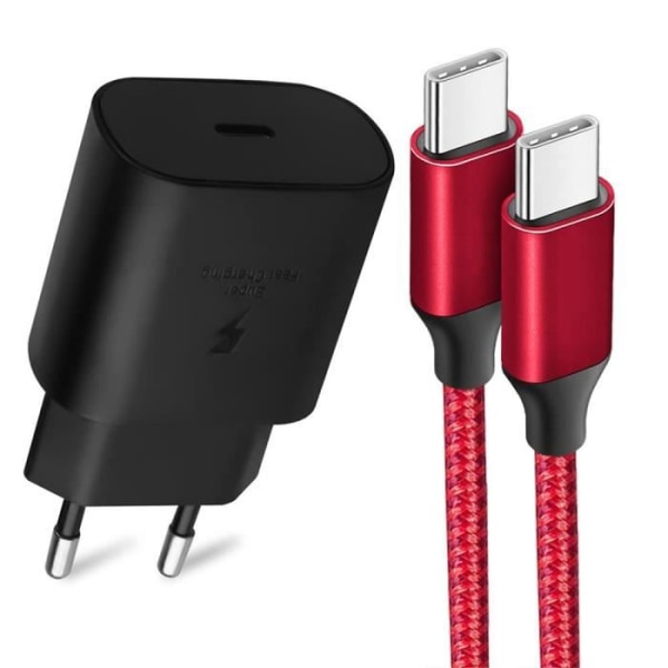 25W USB-C snabbladdare + 1M nylon USB-C-kabel för Samsung Galaxy M52 5G M13 4G M23 5G M32 M33