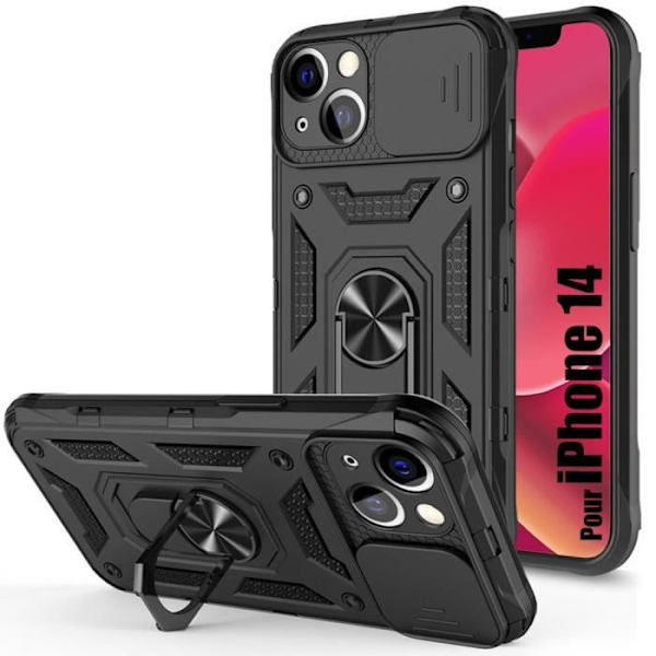 iPhone 14 Fodral Svart Förstärkt Border Ring Tillbaka Army Style Stötsäker styv