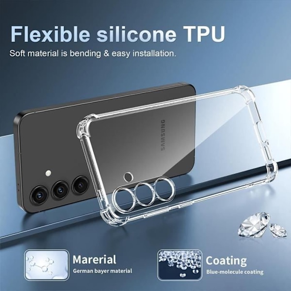 Fodral för Samsung Galaxy S25 Plus (Galaxy S25+) TPU Stötsäker Transparent + 2 skyddsglas av härdat glas