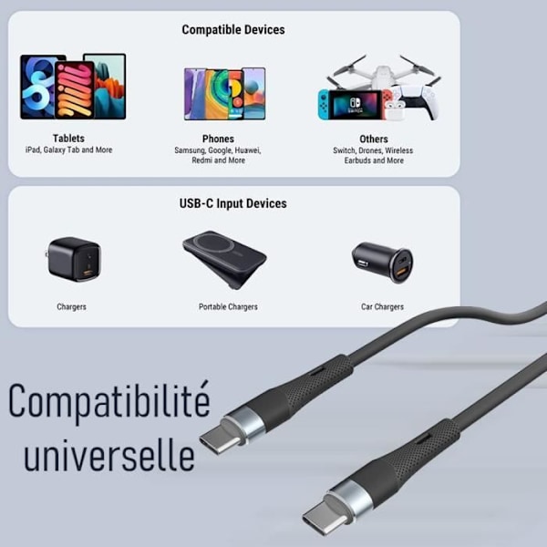 Lot-3 USB-C till USB-C-kabel 60W Snabb för Samsung Galaxy S25, S25 Plus, S24 Ultra, S24 FE, S23 FE, S22, S21 - 1M Svart Svart